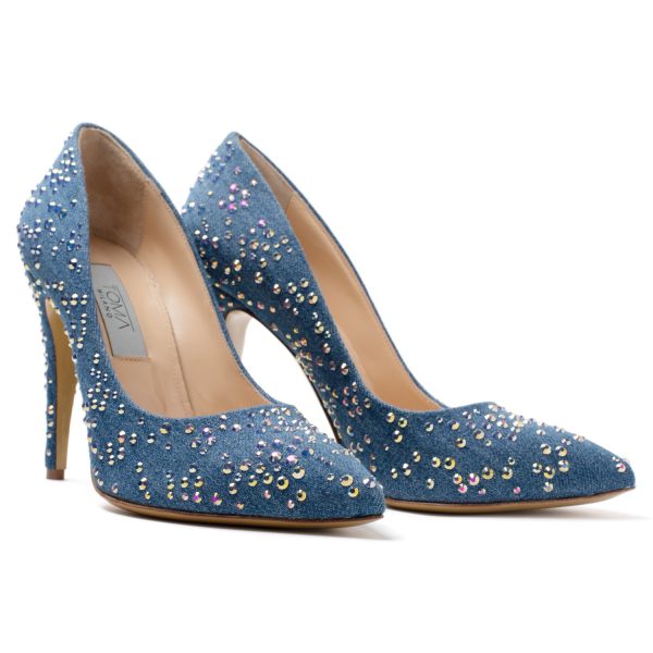 ERIFILE Décolleté in blue jeans e cristalli Swarovski - immagine 2