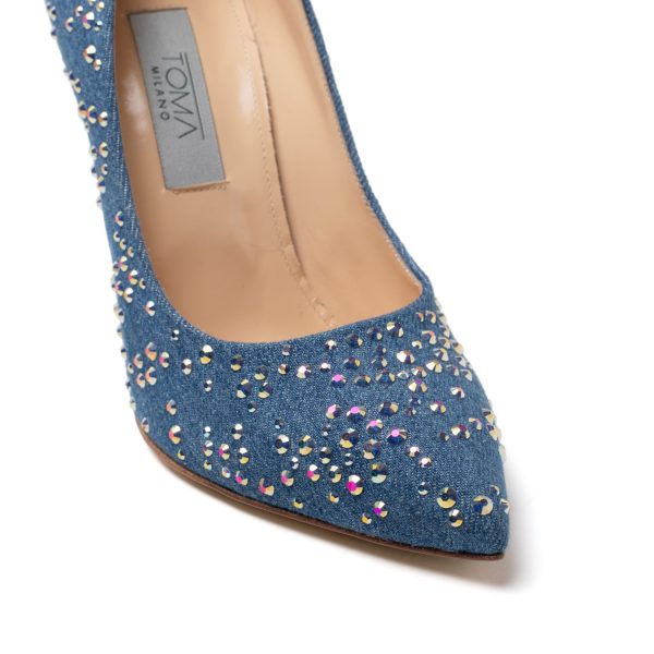 ERIFILE Décolleté in blue jeans e cristalli Swarovski - immagine 3