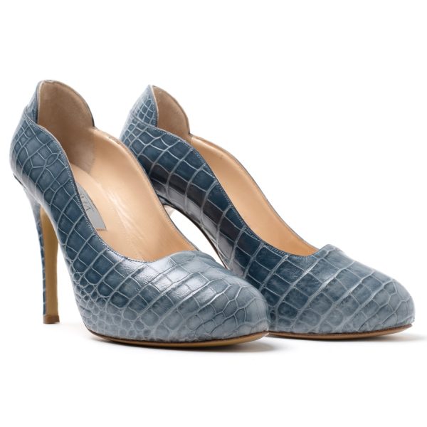 INDIRA Décolleté in finissima pelle di coccodrillo blu - immagine 2