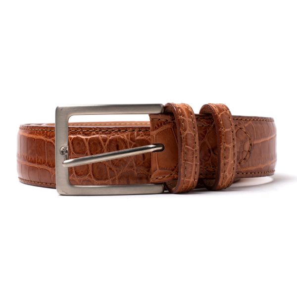 NILO Cintura in pelle di coccodrillo 40 mm, cognac.