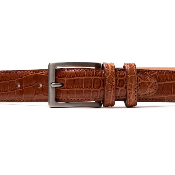 NILO Cintura in pelle di coccodrillo 40 mm, cognac. - immagine 2