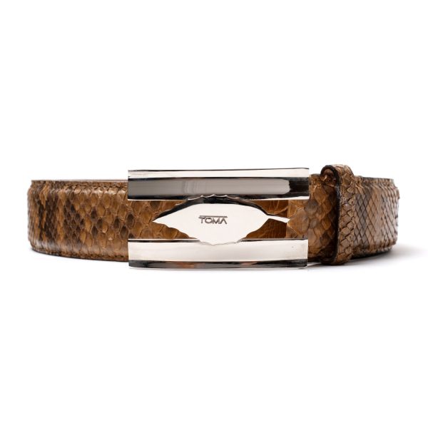 ENISEJ Cintura in pitone 40 mm, cognac.