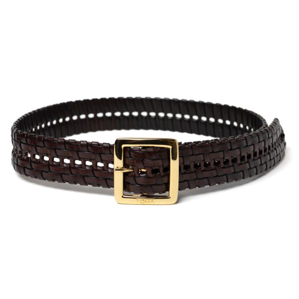 Cintura in Pelle di Vitello Intrecciata 40 mm con Fibbia Quadrata – Marrone